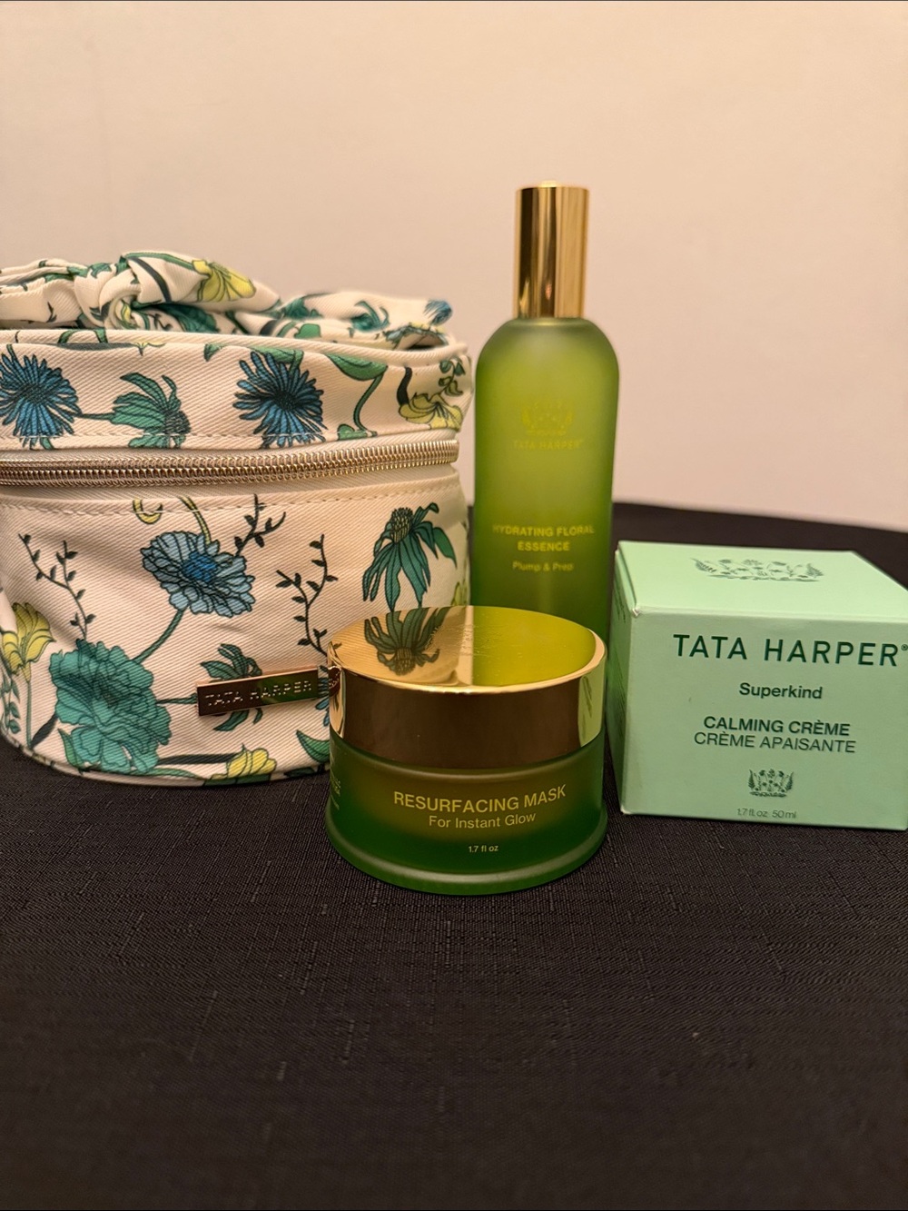Tata Harper Green Skincare Trio with Floral Pouch